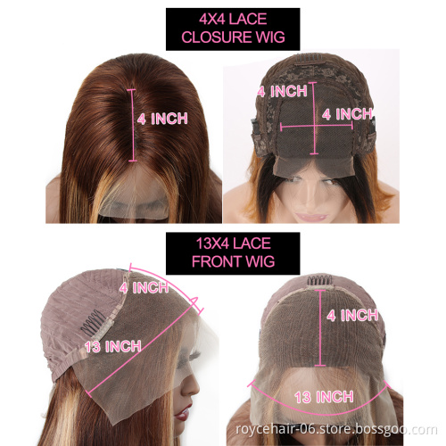 Pre-plucked Highlighted Brown Honey Blonde Piano Color 4x4 Swiss Lace Closure Mink Cuticle Aligned Virgin Human Hair Wigs